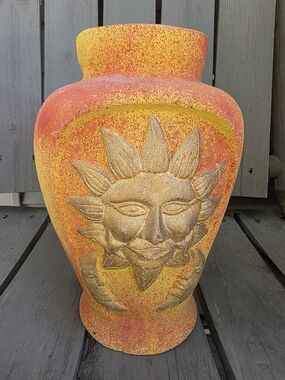 Vintage Decorative Sun Face Terra Cotta Vase